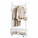 Clothes Rail Movable Clothes Hanging Coat Rack with Storage Basket