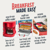 3-in-1 Retro Breakfast Station - Includes 5 Cup Coffee Maker, Non-Stick Ceramic Griddle
