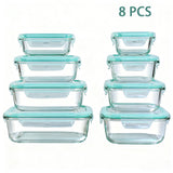 8pcs Glass Food Storage Containers Set Lunch Box Leakproof Airtight Microwave & Oven