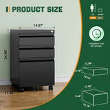3 Drawer Mobile File Cabinet with Lock,Under Desk Metal Filing Cabinets for Home Office