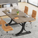 10.5ft Modern Conference Table for 8-10 People with Stylish Legs, Grey and Black