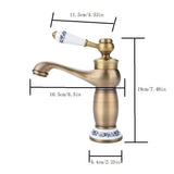Ceramic Antique Brass Faucet Bathroom Sink Faucet Blue White Porcelain Long Neck Vintage