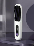 Women's Wireless Portable Hair Straightener, USB Rechargeable Negative Ion Hot Air Straightening Brush, Effectively Smooths Frizz, Makes Hair Shiny And Soft, Anti-Scald Design, 3 Temperature Settings,