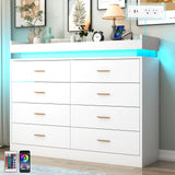 8 Drawer Dresser with LED Light, Modern Chest of Drawers for Closet, 47"