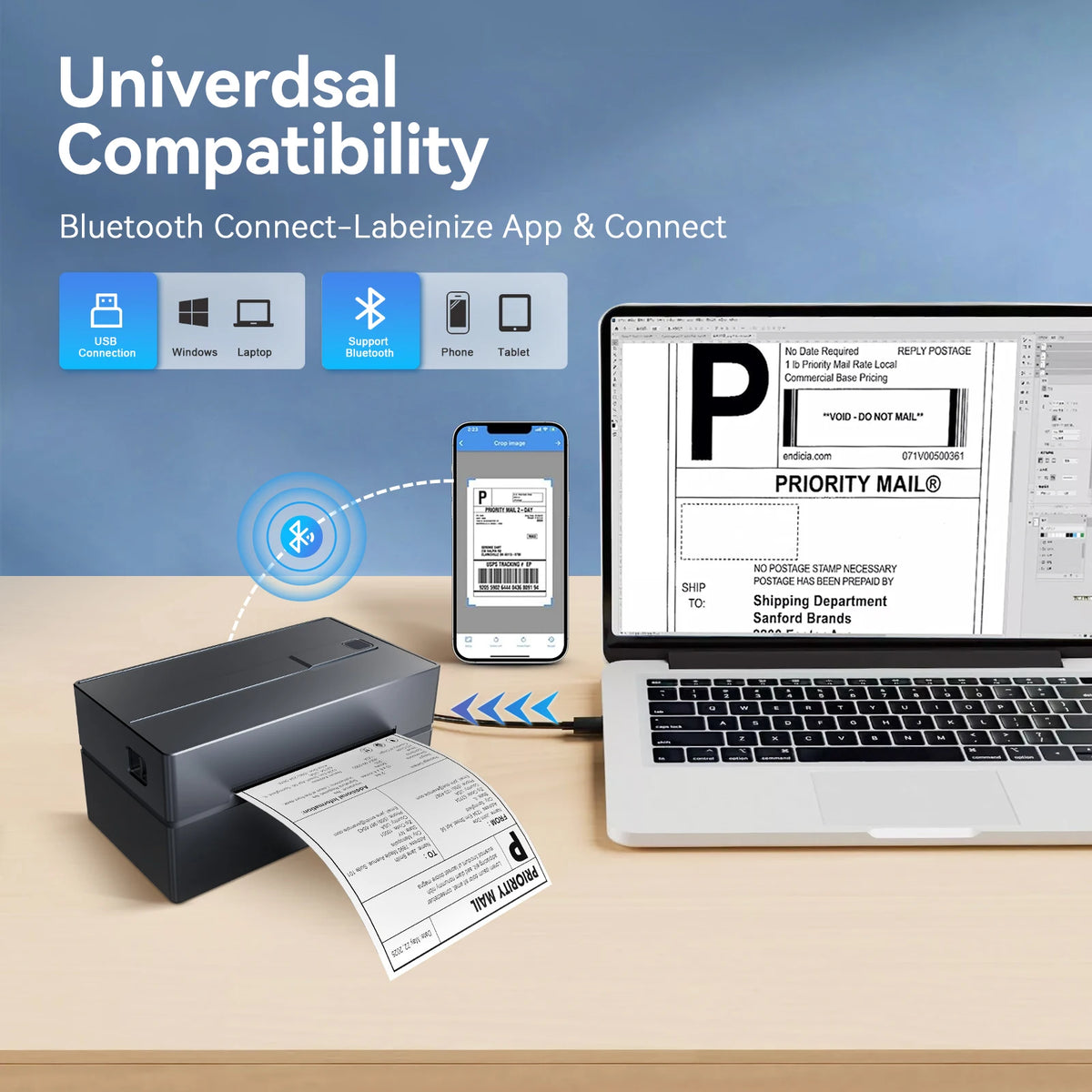 Thermal Label Printer Portable No Ink Required 203DPI 4x6 for Small Bu ...