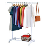 Adjustable Metal Rolling Garment Rack, Clothes Organizer with Wheels, Chrome & White, Portable Wardrobe