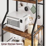 4-Tier Kitchen Bakers Rack & Microwave Oven Stand with Large Wire Basket, Industrial Coffee Bar Station with Hooks, Kitchen Utility Storage