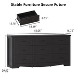 Black Dresser for Bedroom, 59'' Wide Chest of Drawers with Natural Wood