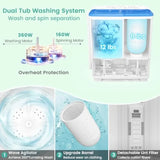 Portable washing machine for apartment/RV/dorm use, plastic housing, white, 20 lbs capacity with 12 lbs wash and 8 lbs spin fun
