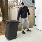 45 Gallon Wheeled Heavy Duty Plastic Garbage Can with Attached Lid for Outdoor Indoor Use, Black