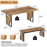 HIPIHOM 70.8" Wooden Dining Table with 2 Benches, Modern Set for 4-6 Person