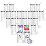 12/24 Pack 12oz Sublimation Tumblers,With Straw Cap Flat Bottom Blank Cup for DIY Heat