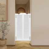 Solid Pine Wood and Aluminum Alloy Double-Door Partition Door, 180° Swinging Design, Country Style,