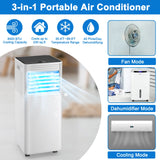8000 BTU Portable Air Conditioner 3-in-1 w/Dehumidifier & Fan Mode