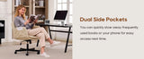 TCGBKAF Beige Criss Cross Chair with Adjustable Arms PU Leather Swivel Vanity Chair with Side Pockets Ergonomic Cross Legged Office Chair with Wheels Adjustable Height Computer Desk Chair