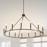 15-Lights ﻿ American Wrought Iron Circular Pendant Light Round Black Chandelier Lamp