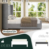 King Size Platform Bed Frame, 6.3” Thick Upholstered Curved Headboard