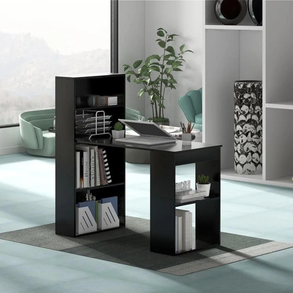 48 Inch Computer Desk with Bookshelf, 3-in-1 Home Office Desk with 4-T ...