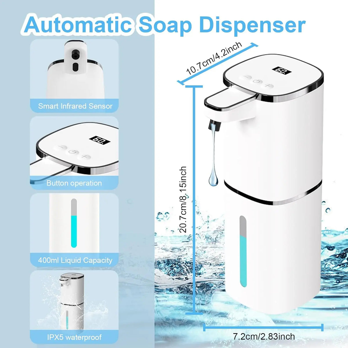 Automatic Soap Dispenser Touchless, USB Rechargeable with 9-Level Adju ...