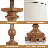 Wood Grain Color Table Lamps, 28'' Resin Desk Lamp for Bedroom