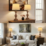 Wood Grain Color Table Lamps, 28'' Resin Desk Lamp for Bedroom