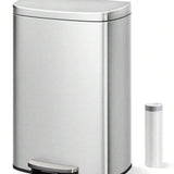 Stainless Steel Trash Can With Lid 13 Gallon Foot Pedal Soft Close Recycling Bin