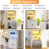 64" armhouse Kitchen Pantry with Auto Sensor LED,Storage Cabiwith 2 Outlets