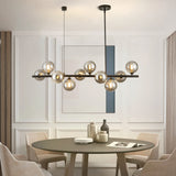 10-Light Matte Black Adjustable Chandelier with Smoked Glass Globe Shades Mid