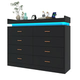 8 Drawer Dresser with LED Light, Modern Chest of Drawers for Closet, 47"