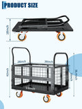 6-in-1 Foldable Platform Truck Cart With Cage 1800 LBS Heavy Duty 4-Wheel Push Dolly