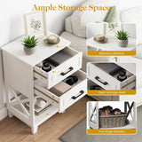 30" Tall Wood Nightstand Table with 2 Ders and Open Shel for Bedroom