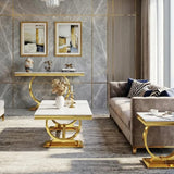 Elegant Gold and White Marble Coffee Table for Living Room and Foyer