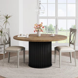47" Round Dining Table for 4-6 People, Dining Room Table with Sturdy Waveform Metal