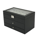 3 Tier Watch & Jewelry Box w/ 12 Watch Slots Tip Tier and 2 Pull -Out Drawers