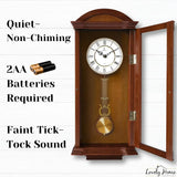 Silent Battery Powered Wooden Grandfather Wall Clock Pendulum Large
