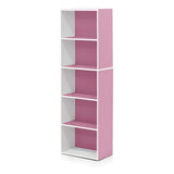5-Tier Reversible Color Open Shelf Bookcase , White/Pink