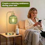 Nightstand Set of 2, Green Glass Bedside Lamps with USB A&C Ports