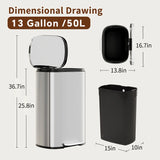 us13 Gallon Trash Can, 5L/30/50 Liter Kitchen Garbage Can Fingerprint Proof Stainless Steel with Removable Inner Bucket And Hinged Lids, Pedal Rubbish