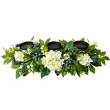 All Season Candle Holder Centerpiece for Table with Artificial Blueberr