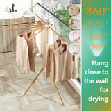 Heavy Duty Wooden Tripod Clothes Drying Rack 16 Rods 360° Airflow