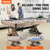 VEVOR 7ft 3-in-1 Billiards Table Combo Set with Dining Pool and Tennis Table