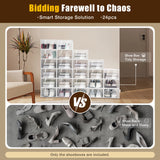 24pcs/set Transparent Plastic Shoe Case, Organizer Drawer Shoe Rack White