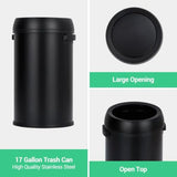 17 gal Stainless Steel Trash Can Fingerprint-Proof Open-Top Commercial Garbage Bin for Restaurant Kitchen Office