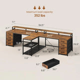 94.5" Two Person Gaming Desk with 8 Drawers LED Power Strip Monitor Stand