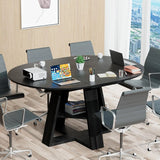 Extendable Round Conference Table 43-59in Wooden Oval Meeting Table
