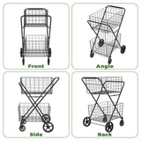 Jumbo Shopping Cart 2 Layers Grocery Cart on Wheels Foldable Utility Shopping Carts