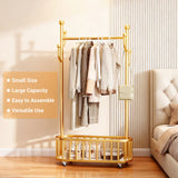 Clothes Rail Movable Clothes Hanging Coat Rack with Storage Basket