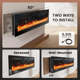 Indoor Heating, Wall-Mounted or Recessed Electric Fireplace, Ultra-Slim