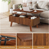 3-in-1 Coffee Table Converts to Dining Table, Walnut Oval Wooden Table