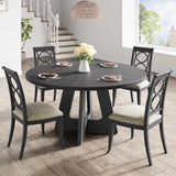 Round Dining Table for 4-6 People Space Saving Rustic Wooden Kitchen Table